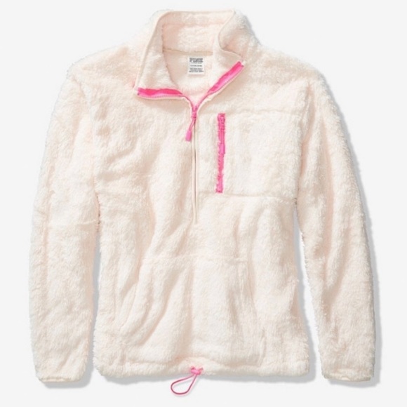 PINK Victoria's Secret Tops - PINK Victoria Secret Faux Teddy Bear Half Zip